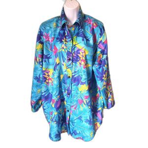 VTG Oversized Baggy Colorful Tropical Floral Button-Down Blouse